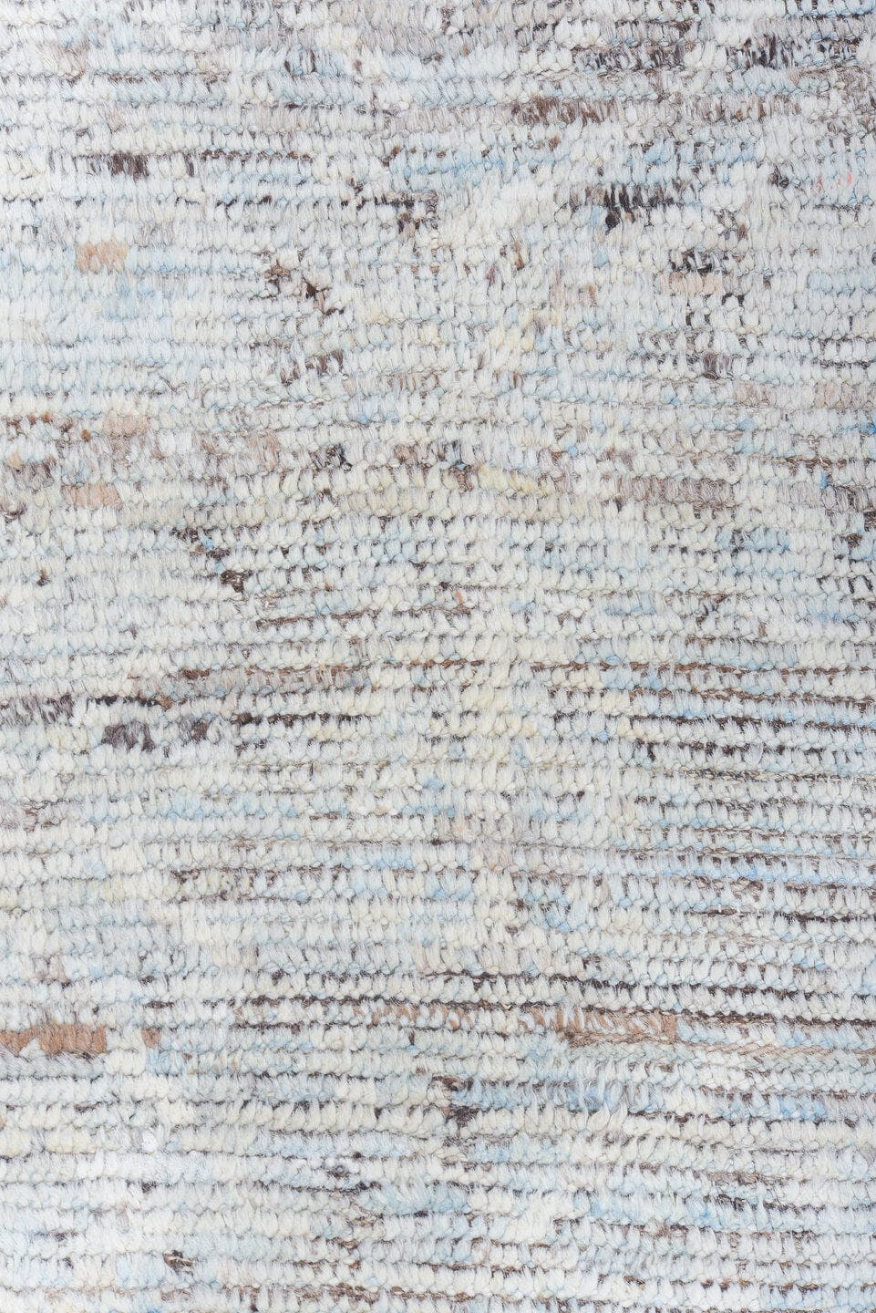 10' x 13' one-of-a-kind handmade vintage Tulu large size rug. Color palette: ivory, pale blue, taupe, brown, gray