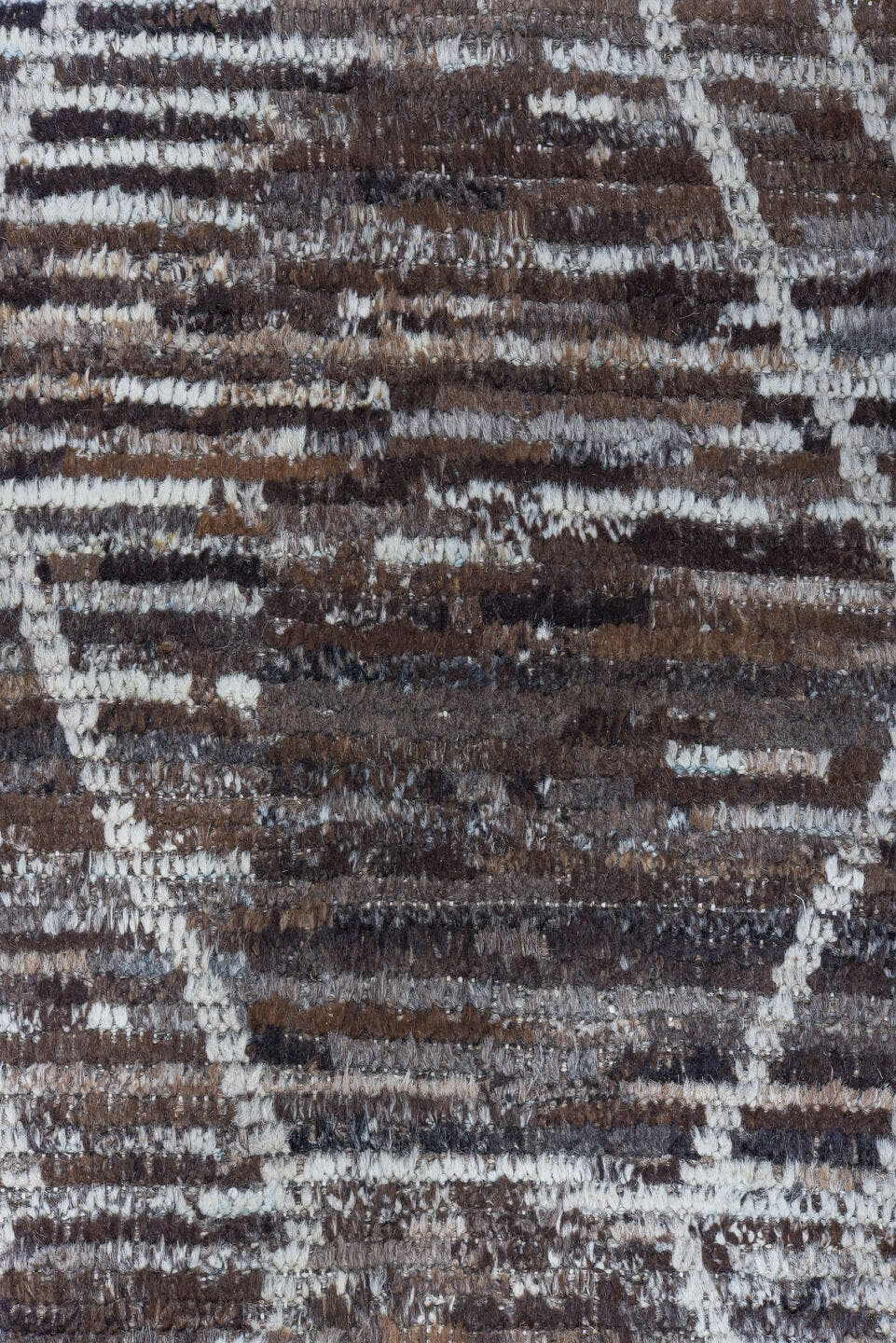10' x 13' one-of-a-kind handmade vintage Tulu large size rug. Color palette: brown, ivory, taupe, charcoal, slate, beige
