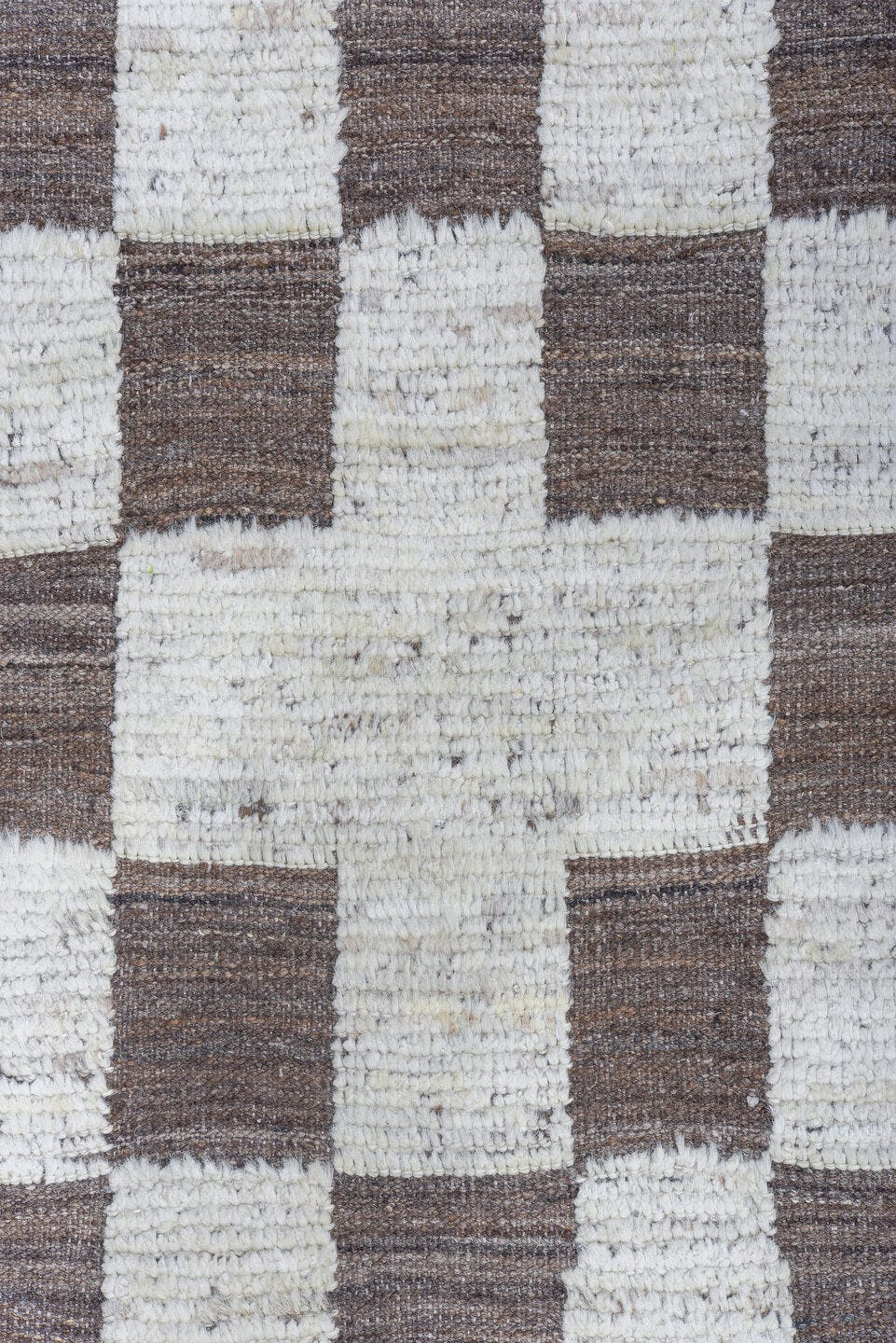 9' x 12' one-of-a-kind handmade vintage Tulu large size rug. Color palette: ivory, brown, taupe, beige, gray