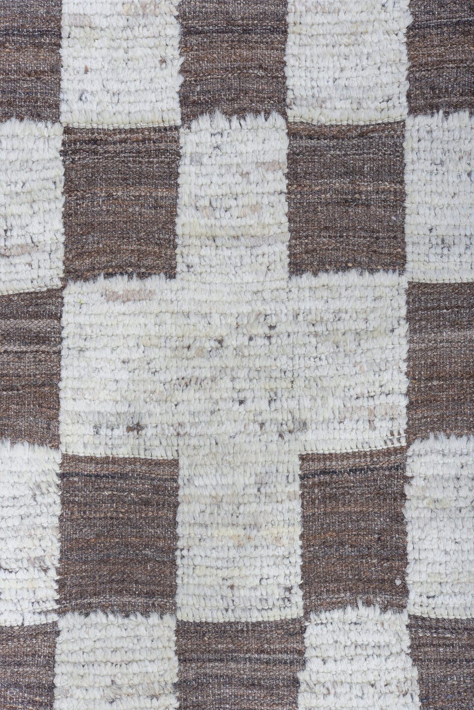 9' x 12' one-of-a-kind handmade vintage Tulu large size rug. Color palette: ivory, brown, taupe, beige, gray