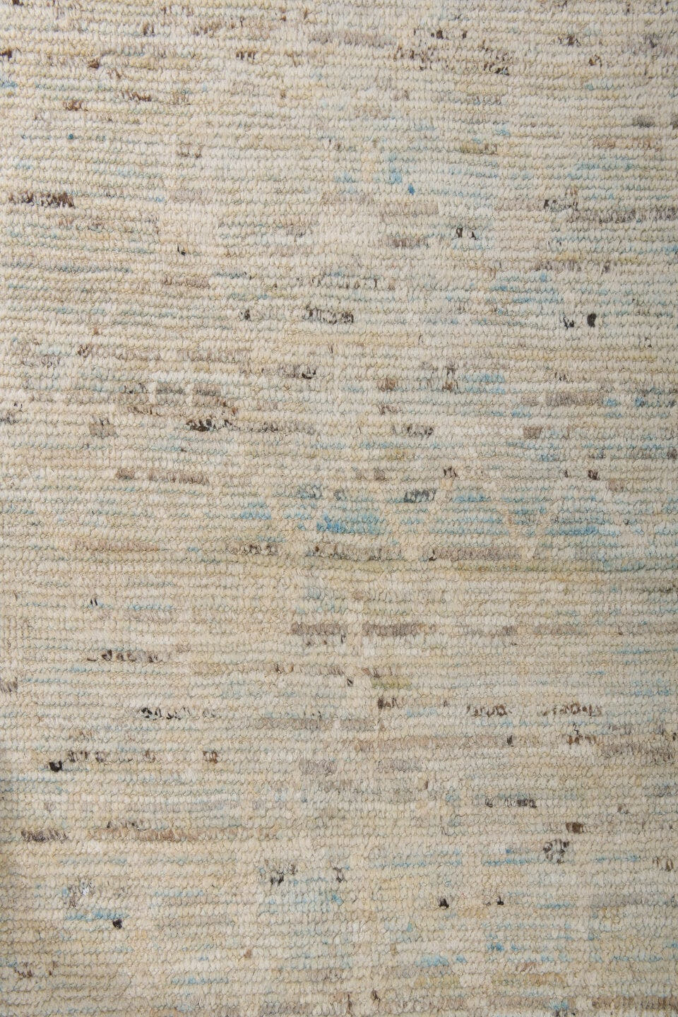 9' x 11' one-of-a-kind handmade vintage Tulu large size rug. Color palette: ivory, cream, taupe, pale blue, brown, gray