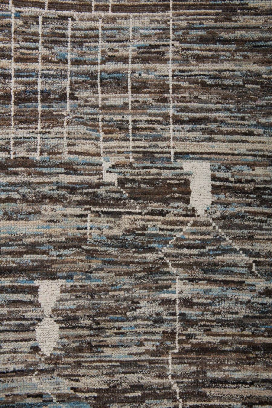 9' x 12' one-of-a-kind handmade vintage Tulu large size rug. Color palette: charcoal, ivory, taupe, blue gray, slate, camel
