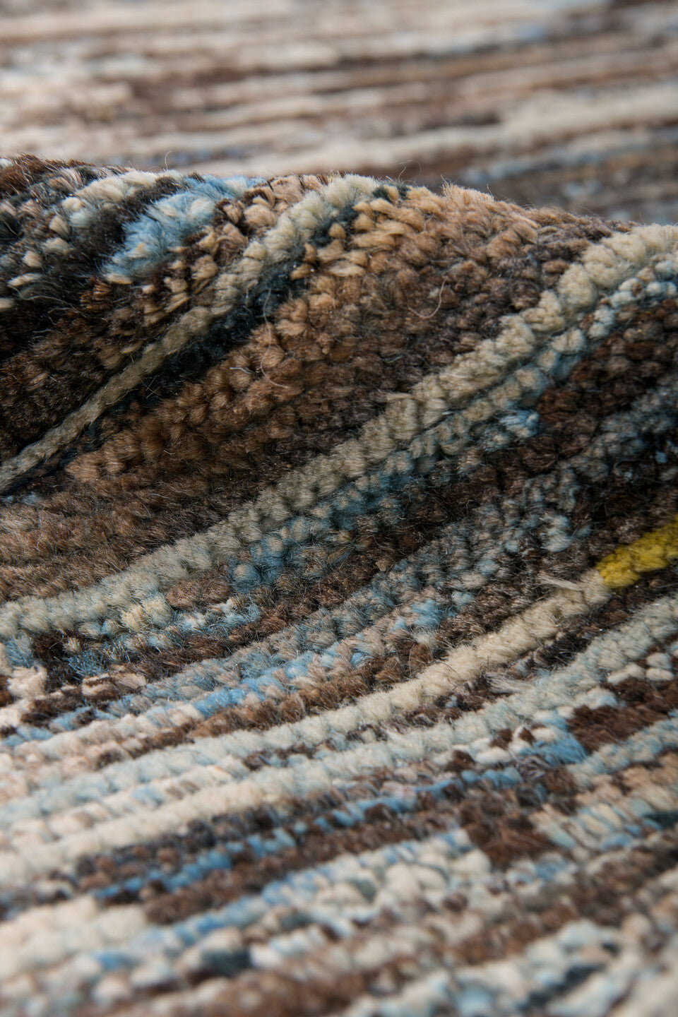 9' x 12' one-of-a-kind handmade vintage Tulu large size rug. Color palette: charcoal, ivory, taupe, blue gray, slate, camel