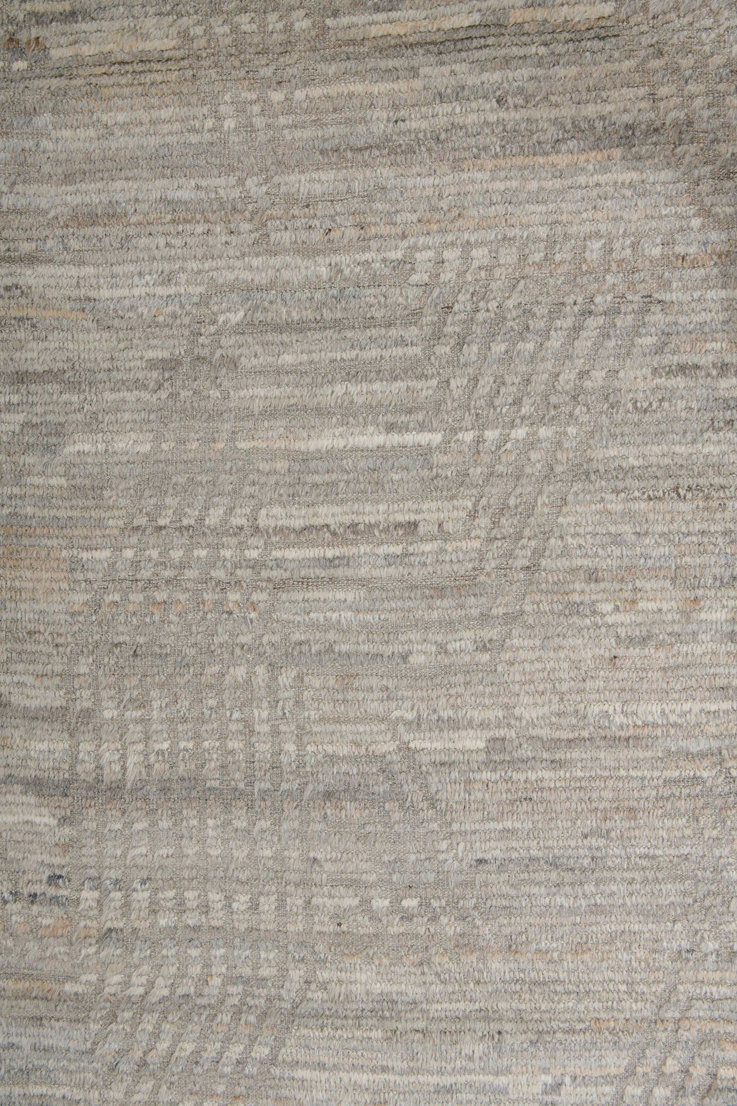 9' x 12' one-of-a-kind handmade vintage Tulu large size rug. Color palette: ivory, taupe, gray, beige, camel