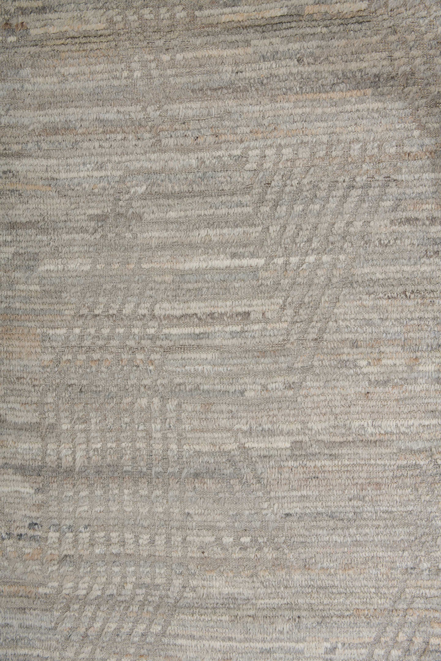 9' x 12' one-of-a-kind handmade vintage Tulu large size rug. Color palette: ivory, taupe, gray, beige, camel