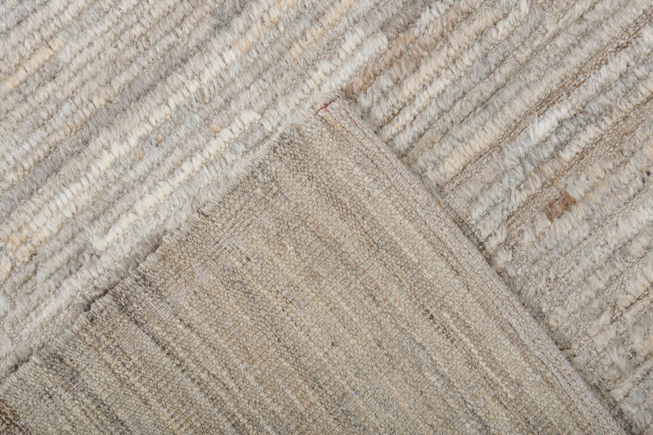 9' x 12' one-of-a-kind handmade vintage Tulu large size rug. Color palette: ivory, taupe, gray, beige, camel