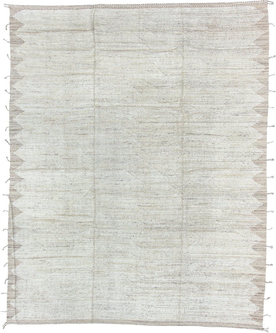 9' x 11' one-of-a-kind handmade vintage Tulu large size rug. Color palette: ivory, cream, taupe, beige, light gray, gray