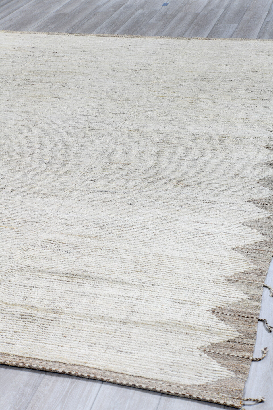 9' x 11' one-of-a-kind handmade vintage Tulu large size rug. Color palette: ivory, cream, taupe, beige, light gray, gray