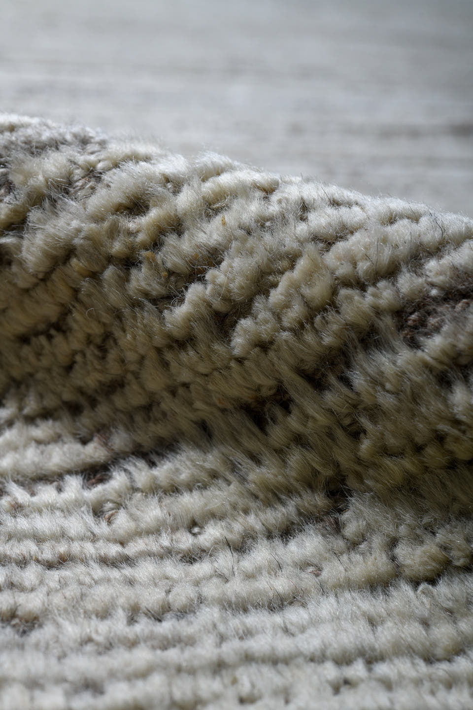 9' x 11' one-of-a-kind handmade vintage Tulu large size rug. Color palette: ivory, cream, taupe, beige, light gray, gray