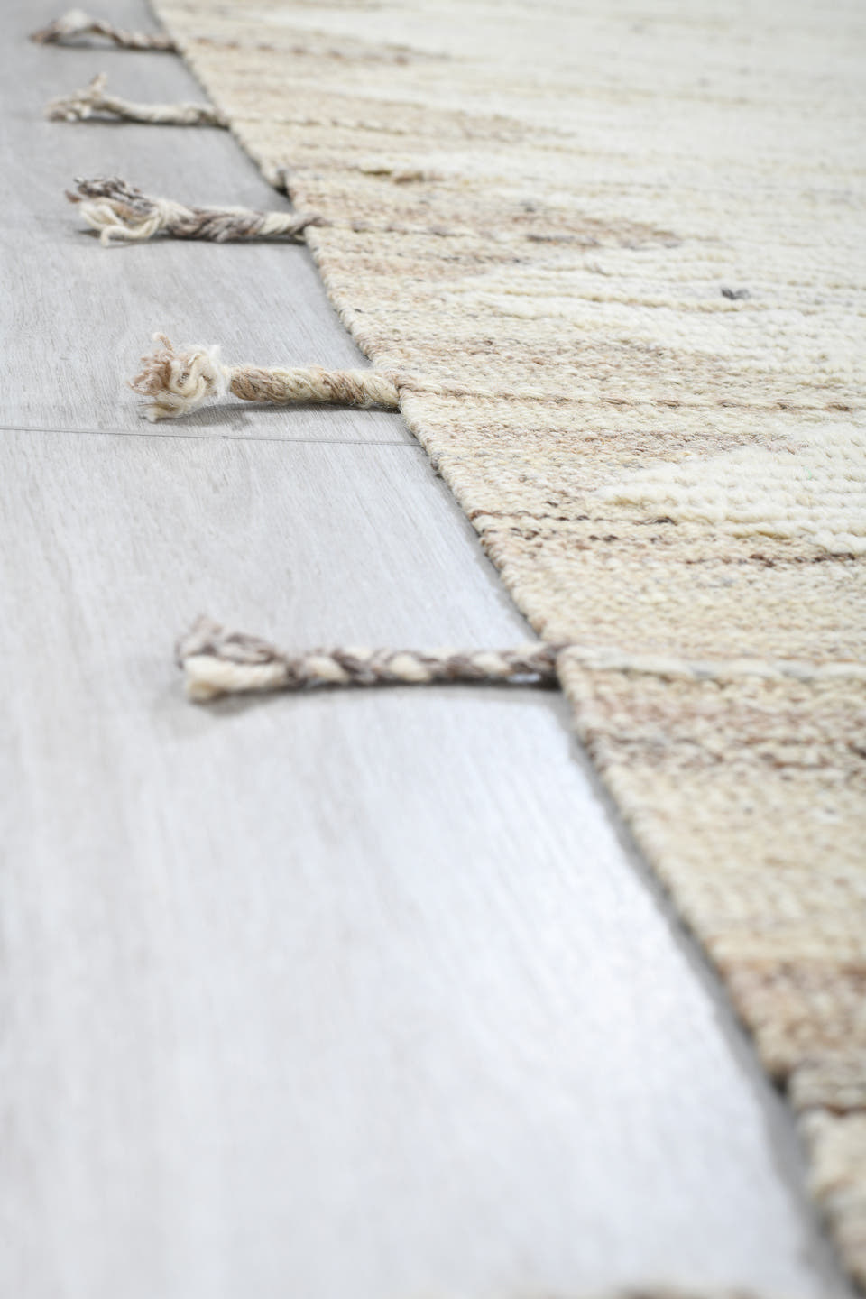 9' x 11' one-of-a-kind handmade vintage Tulu large size rug. Color palette: ivory, cream, taupe, beige, light gray, gray