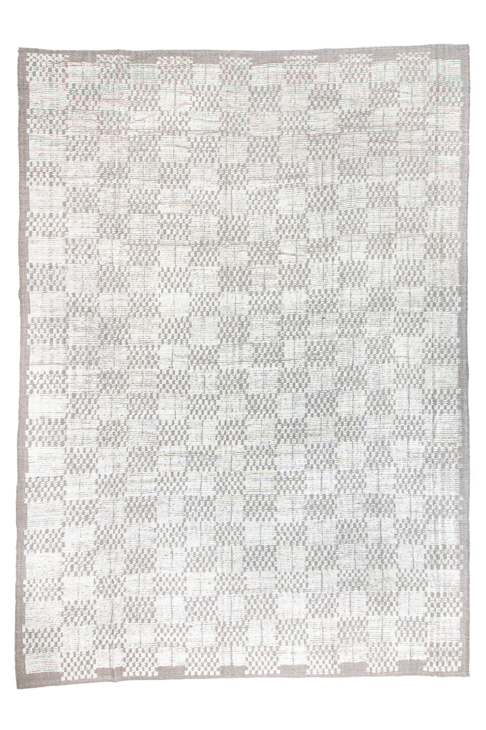 13' x 19' one-of-a-kind handmade vintage Tulu oversize rug. Color palette: black, dark gray, dim gray, gainsboro, gray