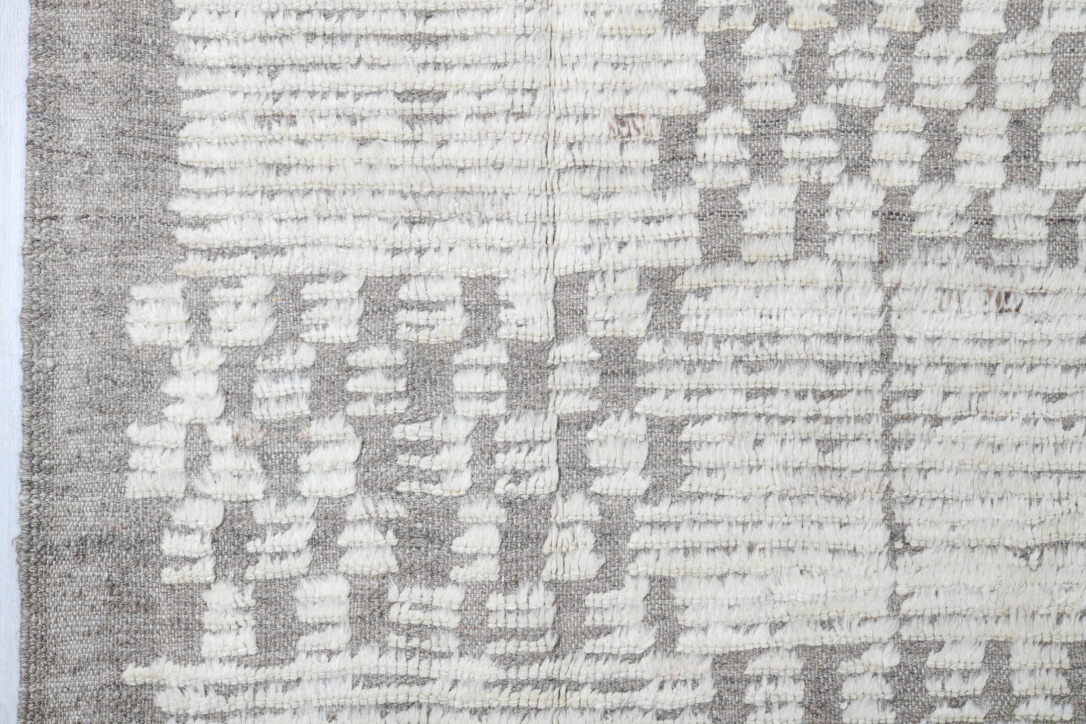 13' x 19' one-of-a-kind handmade vintage Tulu oversize rug. Color palette: ivory, taupe, cream, light gray, beige, gray