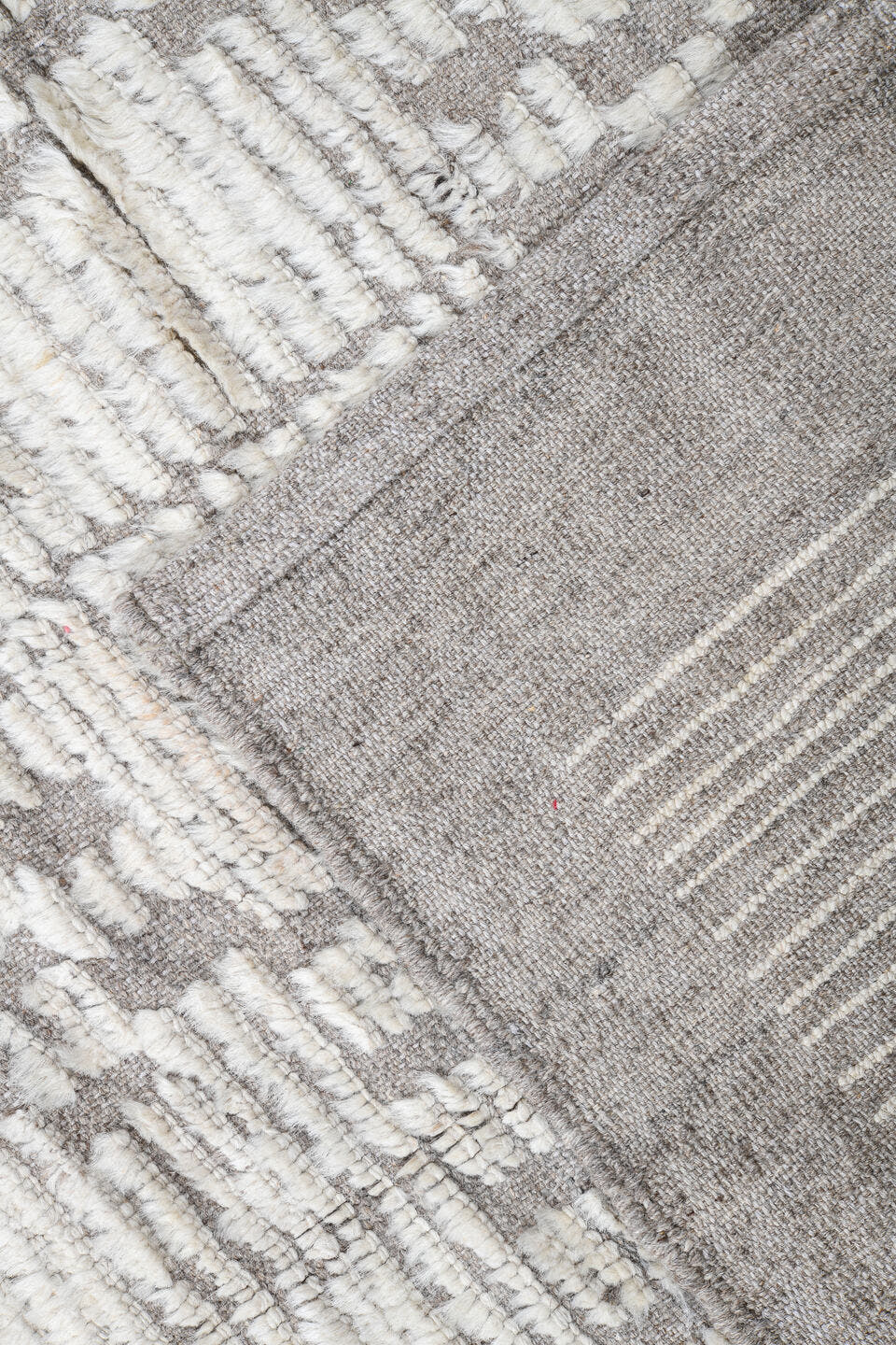 13' x 19' one-of-a-kind handmade vintage Tulu oversize rug. Color palette: ivory, taupe, cream, light gray, beige, gray