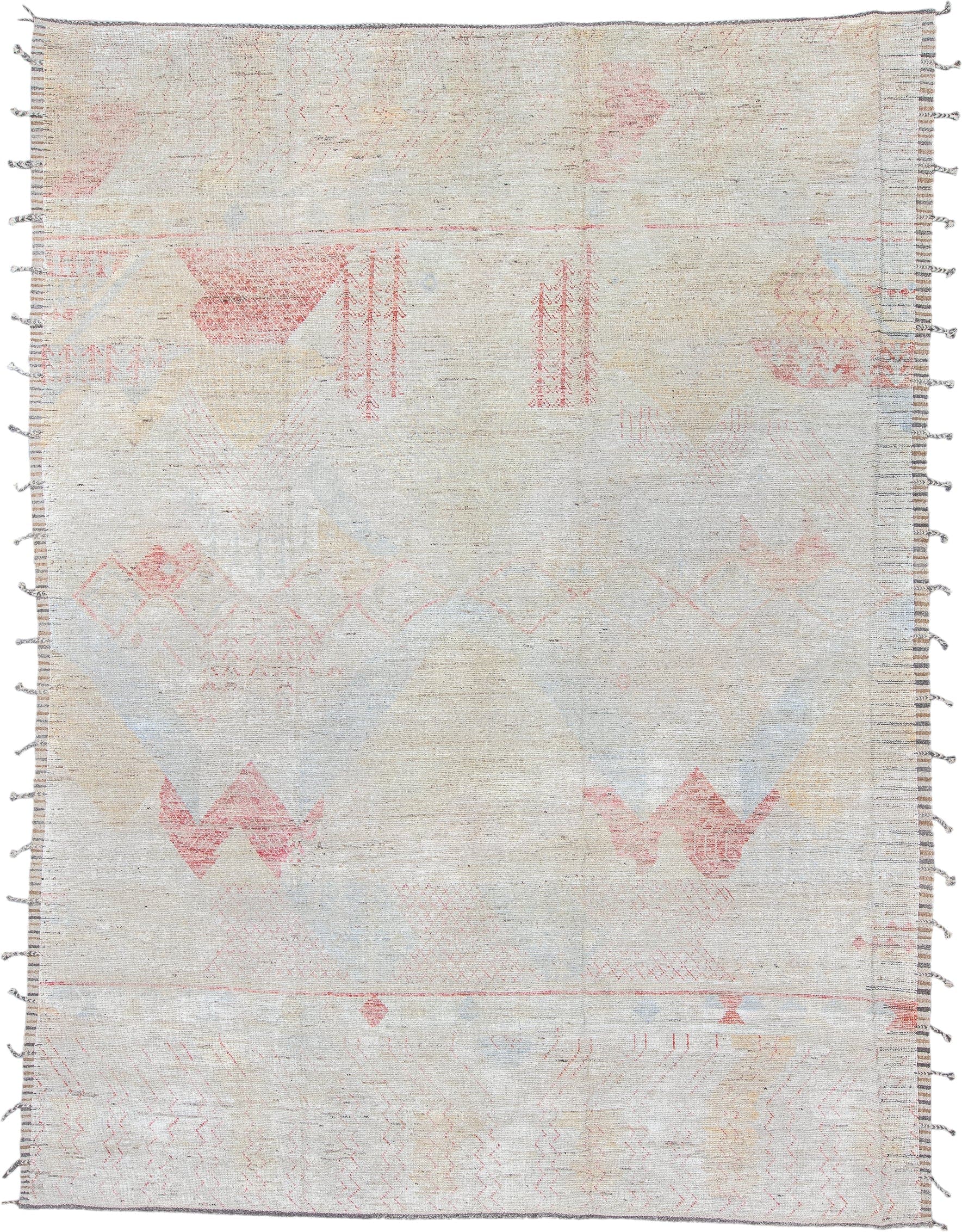 10' x 13' one-of-a-kind handmade vintage Tulu large size rug. Color palette: ivory, blush, pale gold, cream, taupe