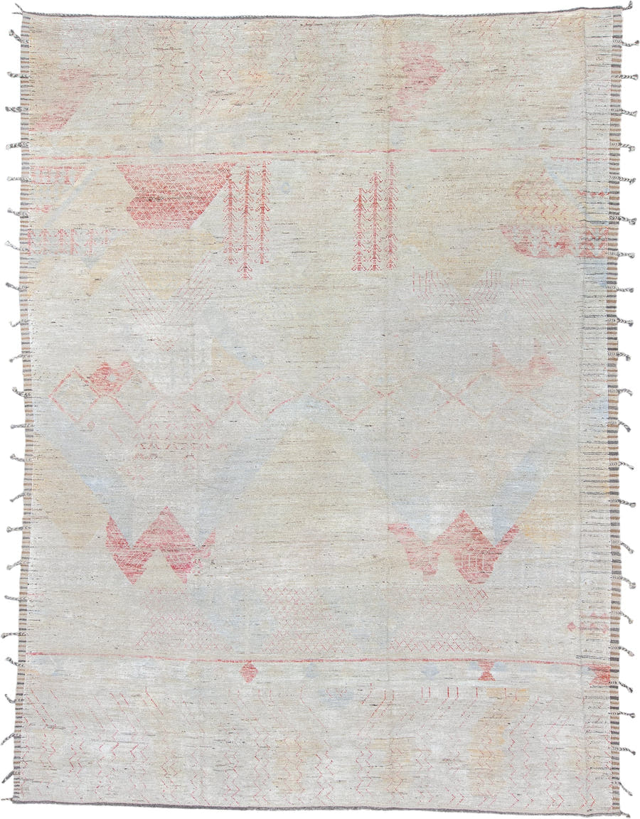 10' x 13' one-of-a-kind handmade vintage Tulu large size rug. Color palette: ivory, blush, pale gold, cream, taupe