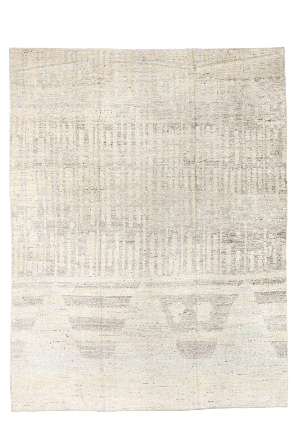 10' x 13' one-of-a-kind handmade vintage Tulu large size rug. Color palette: brown, gainsboro, gray, light gray, linen