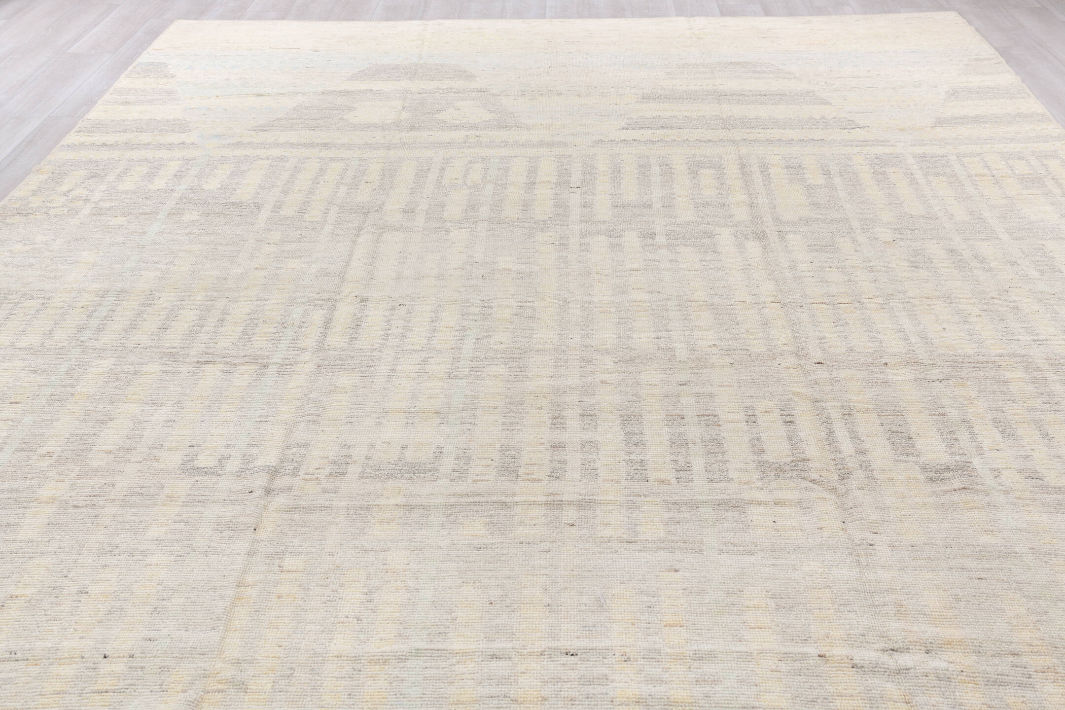 10' x 13' one-of-a-kind handmade vintage Tulu large size rug. Color palette: brown, gainsboro, gray, light gray, linen