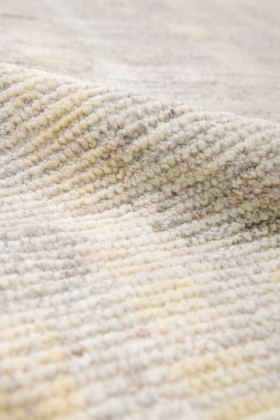 10' x 13' one-of-a-kind handmade vintage Tulu large size rug. Color palette: ivory, cream, light gray, taupe, pale blue
