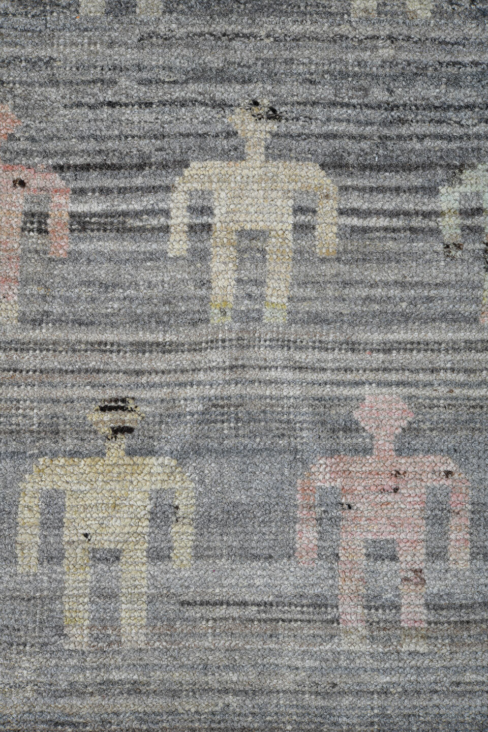 10' x 13' one-of-a-kind handmade vintage Tulu large size rug. Color palette: gray, ivory, pale blue, blush, saffron, coral