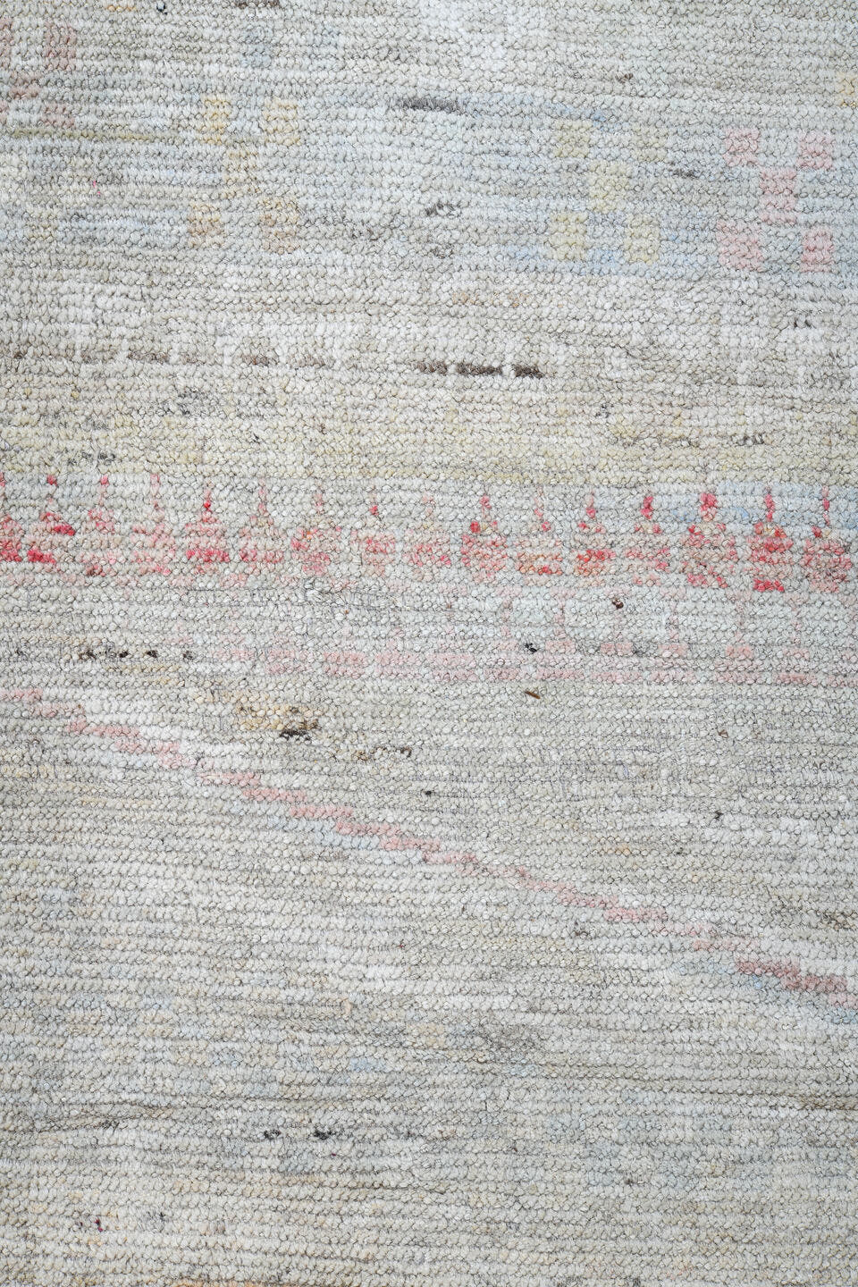 14' x 19' one-of-a-kind handmade vintage Tulu oversize rug. Color palette: ivory, blush, powder_blue, faded_coral, pale_gold