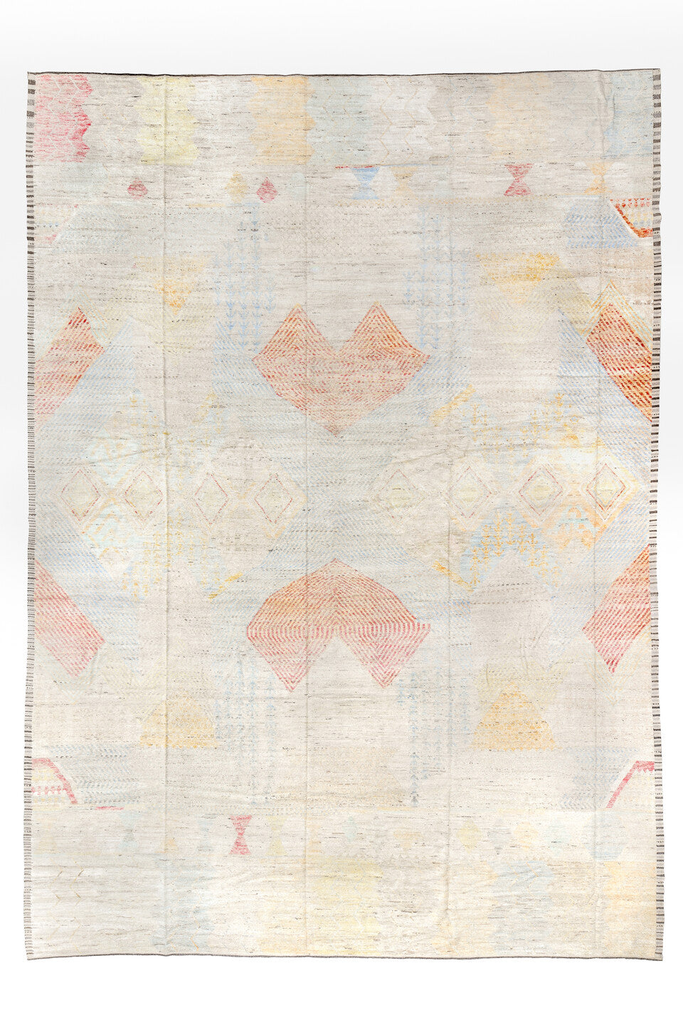 13' x 19' one-of-a-kind handmade vintage Tulu oversize rug. Color palette: brown, gainsboro, gray, light gray, linen