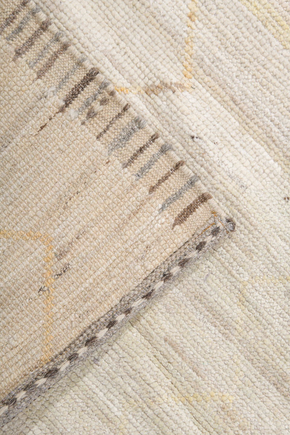 13' x 19' one-of-a-kind handmade vintage Tulu oversize rug. Color palette: ivory, pale blue, coral, soft gold, cream