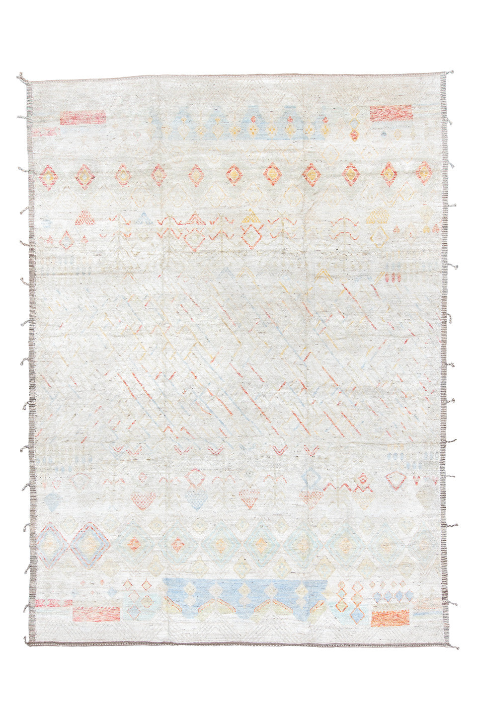 10' x 13' one-of-a-kind handmade vintage Tulu large size rug. Color palette: dark gray, gainsboro, gray, light blue