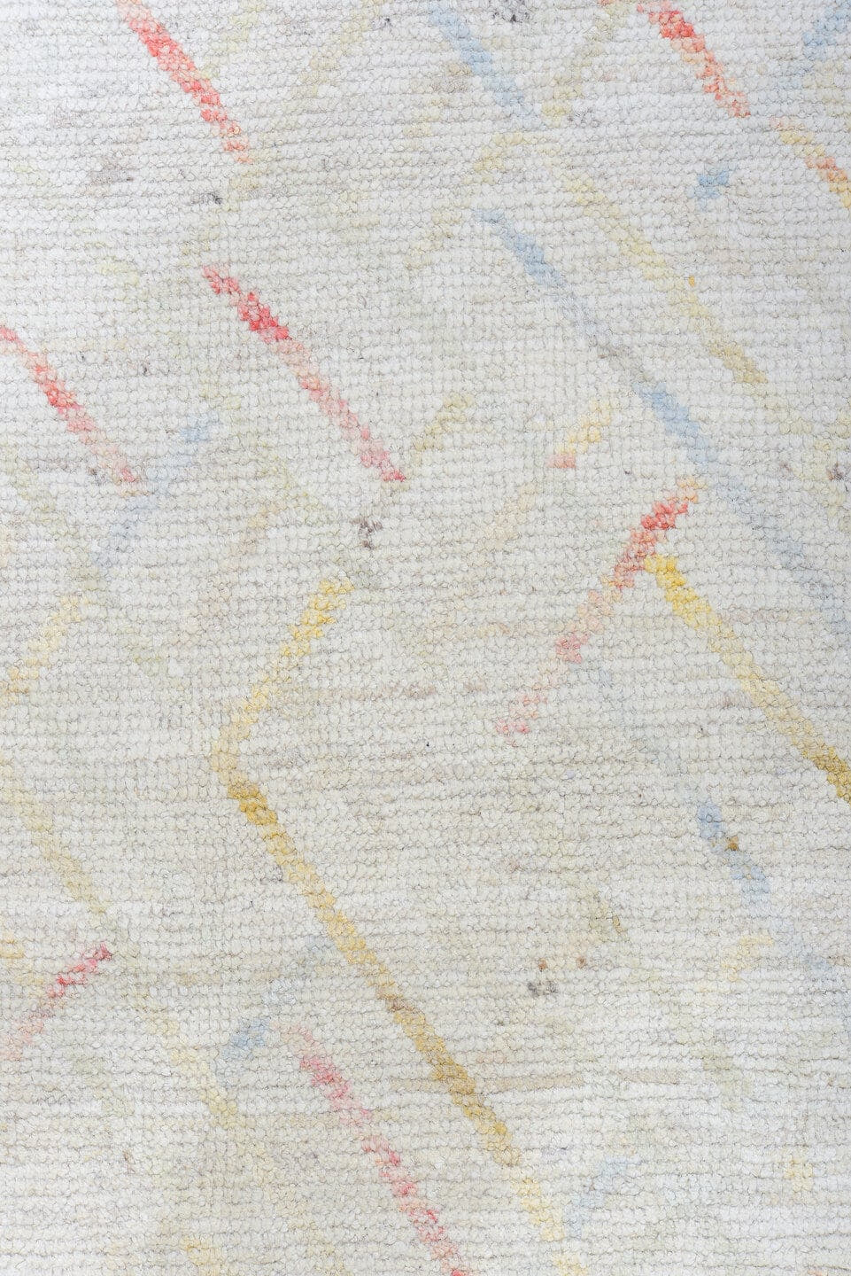 10' x 13' one-of-a-kind handmade vintage Tulu large size rug. Color palette: ivory, powder_blue, blush, saffron, cream