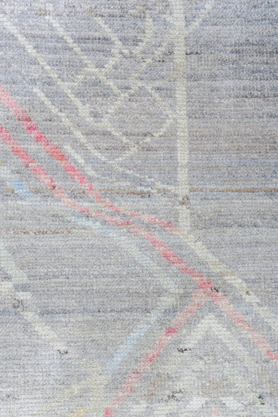 10' x 13' one-of-a-kind handmade vintage Tulu large size rug. Color palette: gray, ivory, blush, pale gold, cream, taupe