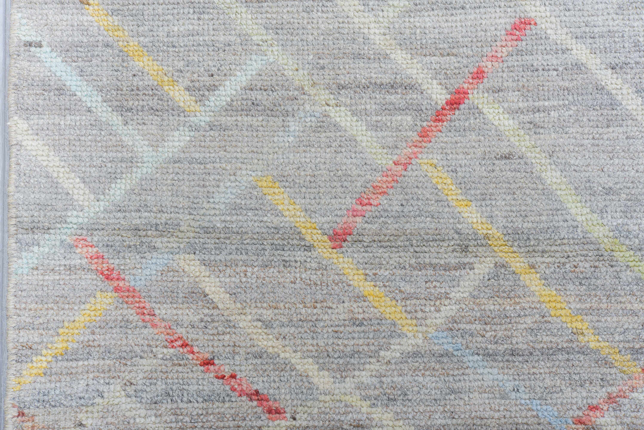 10' x 13' one-of-a-kind handmade vintage Tulu large size rug. Color palette: gray, ivory, blush, pale gold, cream, taupe