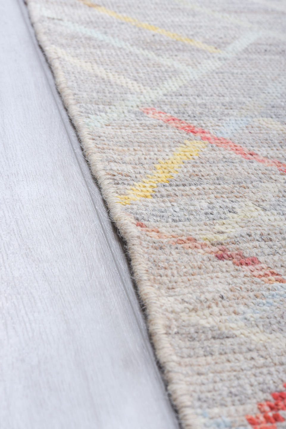 10' x 13' one-of-a-kind handmade vintage Tulu large size rug. Color palette: gray, ivory, blush, pale gold, cream, taupe