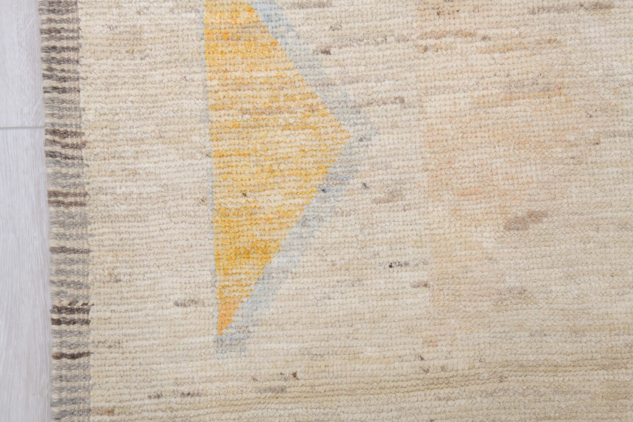 10' x 14' one-of-a-kind handmade vintage Tulu large size rug. Color palette: ivory, cream, saffron, rust, pale blue, blush