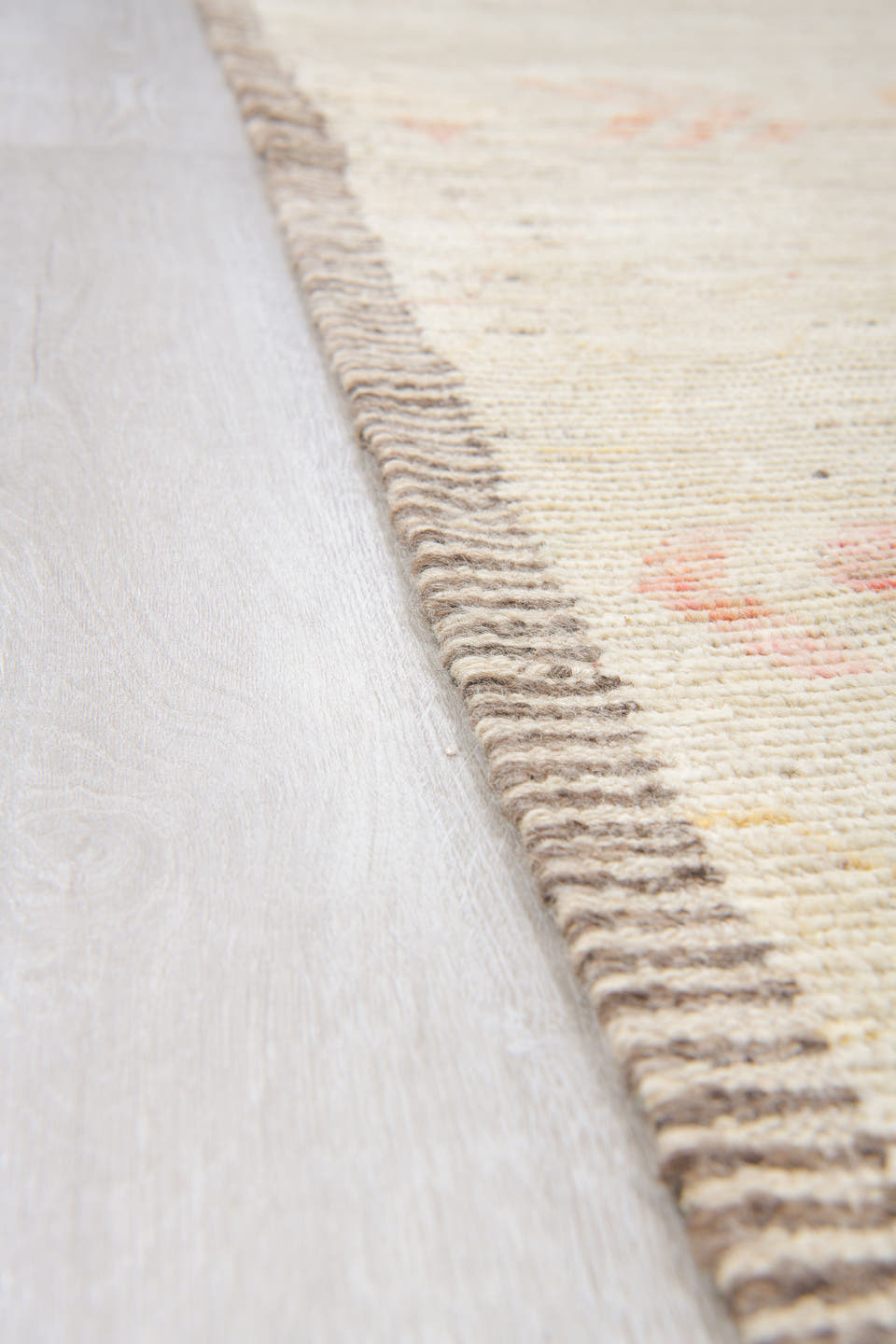 10' x 14' one-of-a-kind handmade vintage Tulu large size rug. Color palette: ivory, cream, saffron, rust, pale blue, blush