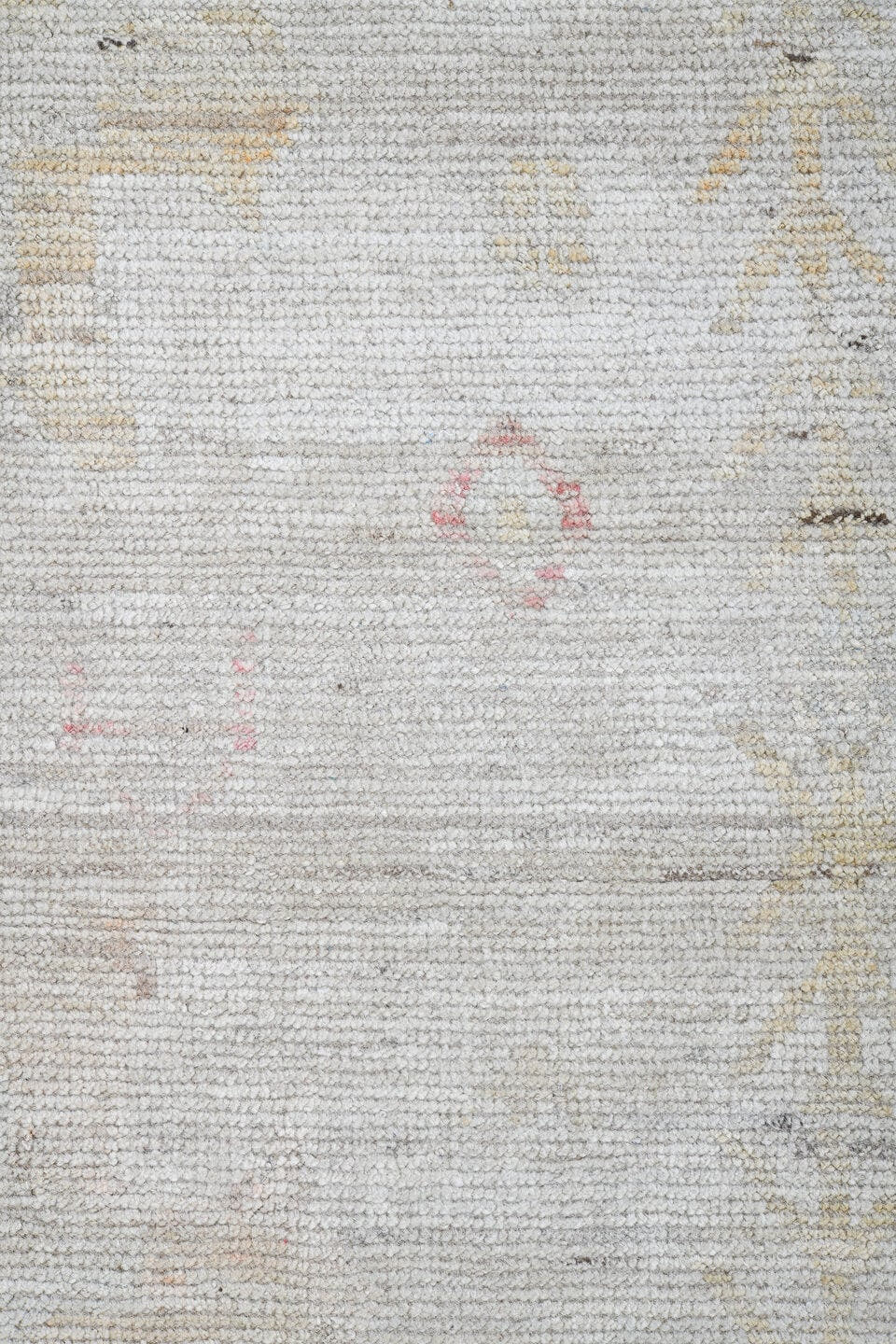13' x 19' one-of-a-kind handmade vintage Tulu oversize rug. Color palette: ivory, cream, pale blue, blush, sand, gold, taupe
