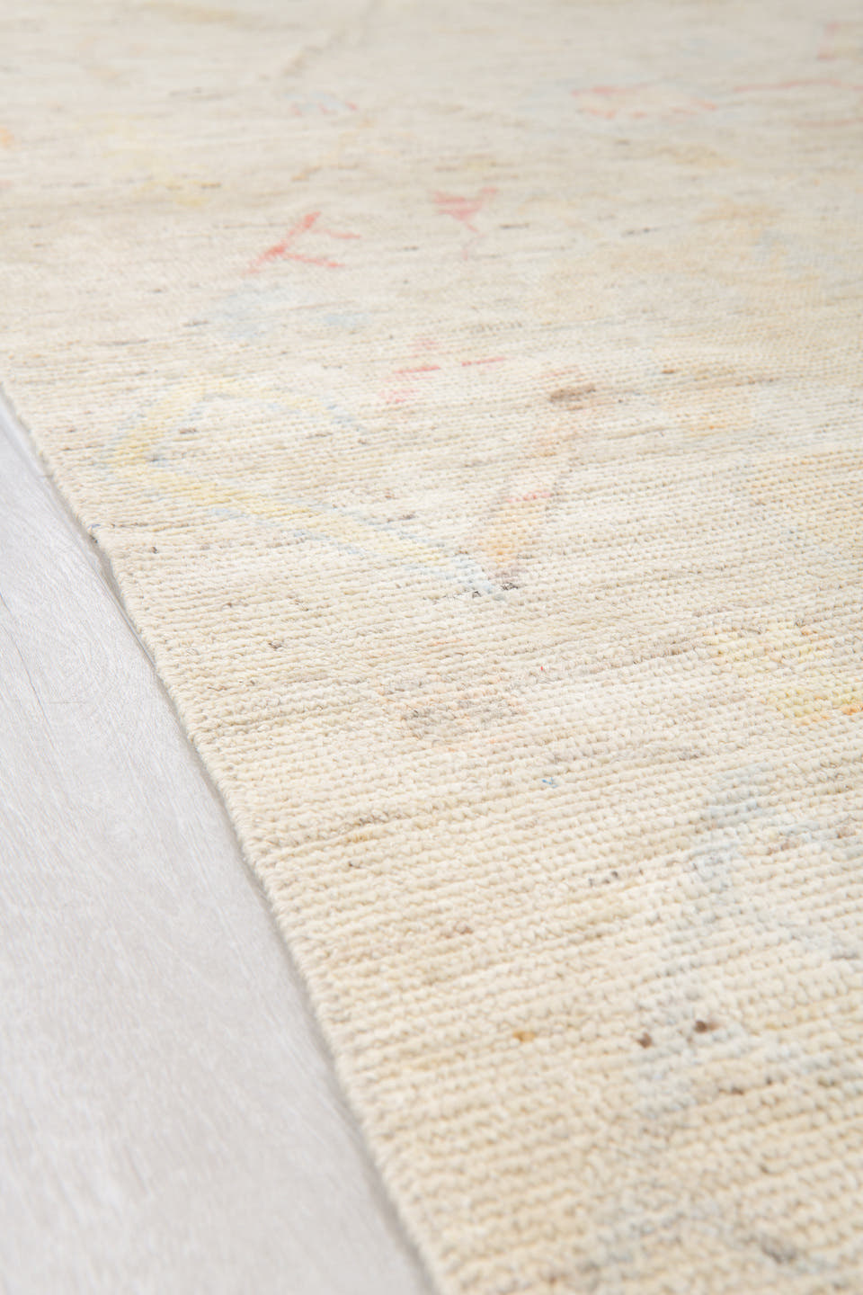 10' x 13' one-of-a-kind handmade vintage Tulu large size rug. Color palette: ivory, cream, blush, pale gold, light gray