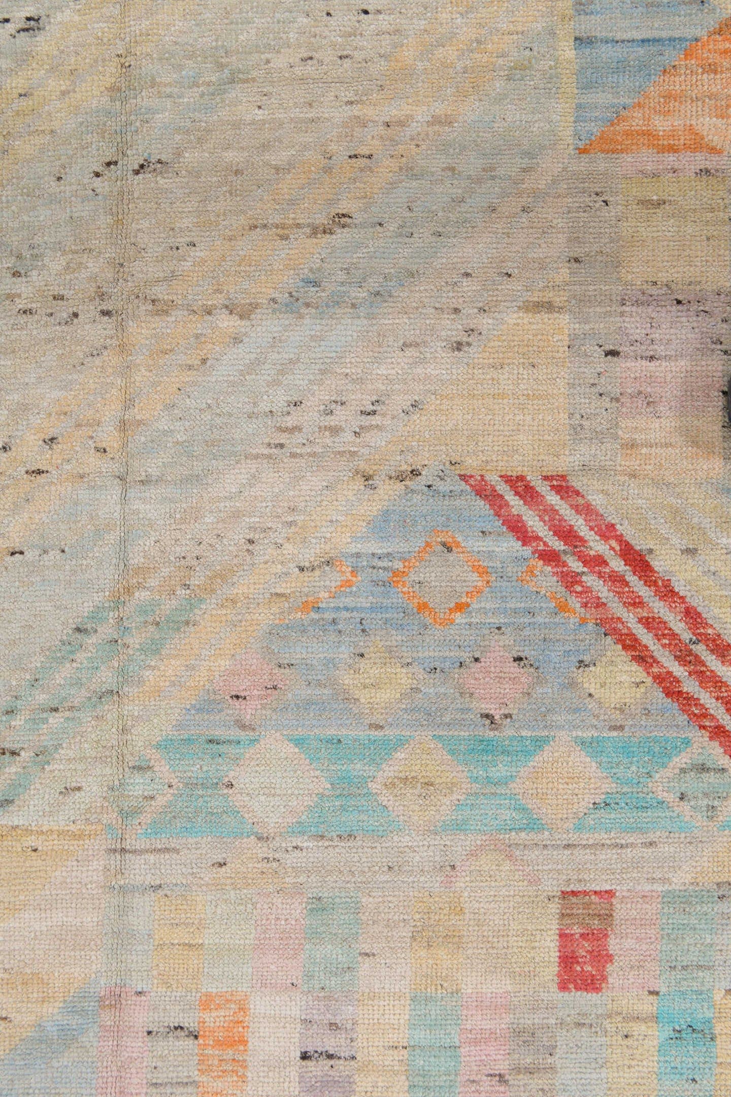 10' x 14' one-of-a-kind handmade vintage Tulu large size rug. Color palette: ivory, aqua, coral, peach, gold, gray, rose