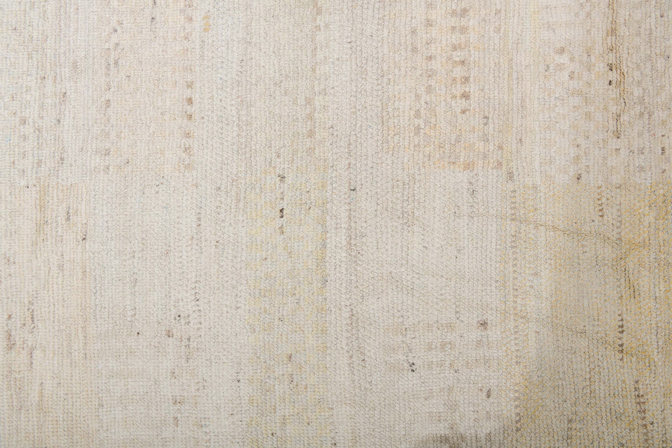 14' x 19' one-of-a-kind handmade vintage Tulu oversize rug. Color palette: ivory, cream, beige, taupe, pale gold, light gray