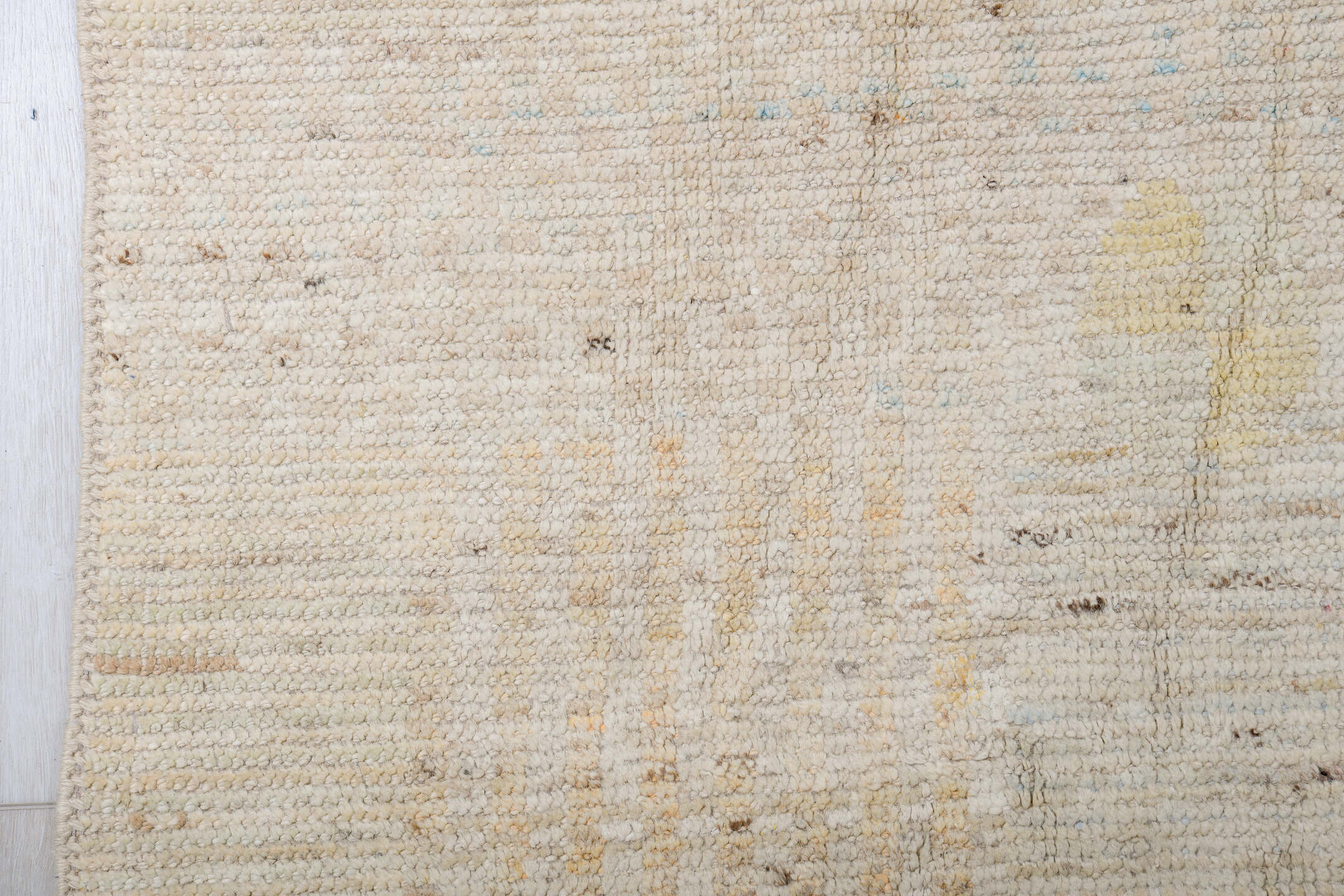 14' x 19' one-of-a-kind handmade vintage Tulu oversize rug. Color palette: ivory, cream, beige, taupe, pale gold, light gray