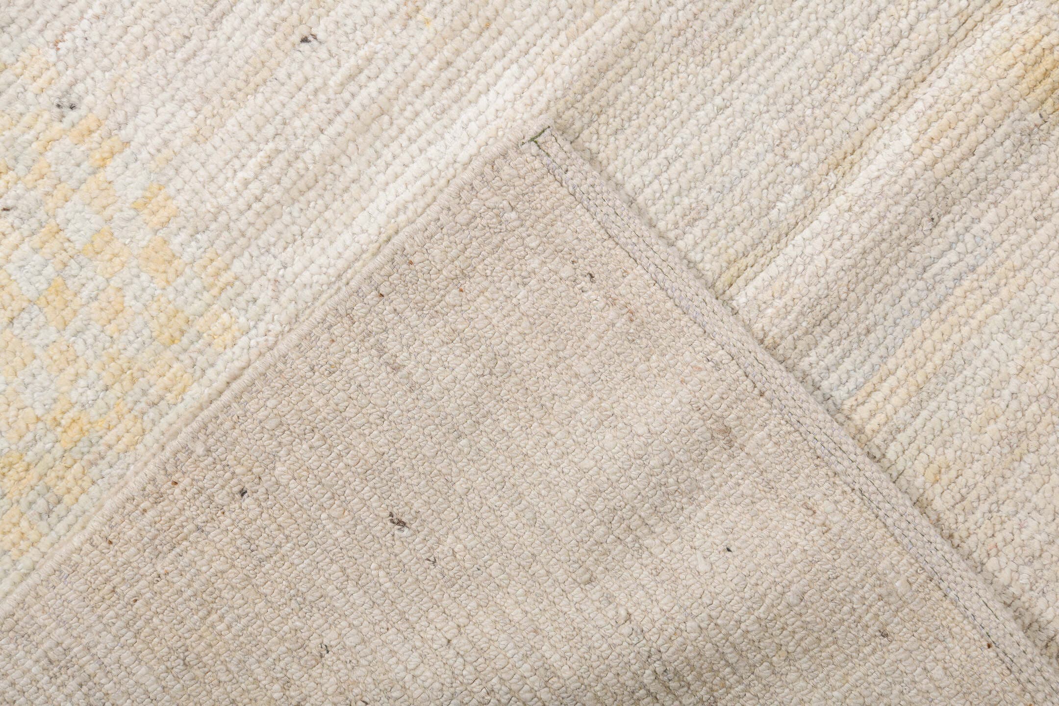 14' x 19' one-of-a-kind handmade vintage Tulu oversize rug. Color palette: ivory, cream, beige, taupe, pale gold, light gray