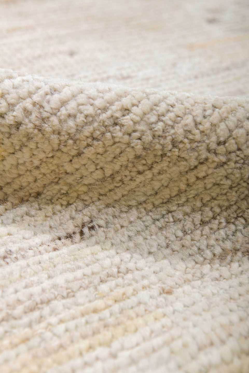 14' x 19' one-of-a-kind handmade vintage Tulu oversize rug. Color palette: ivory, cream, beige, taupe, pale gold, light gray