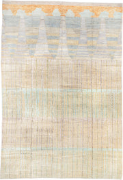 13' x 19' one-of-a-kind handmade vintage Tulu oversize rug. Color palette: ivory, pale aqua, gold, apricot, taupe, cream