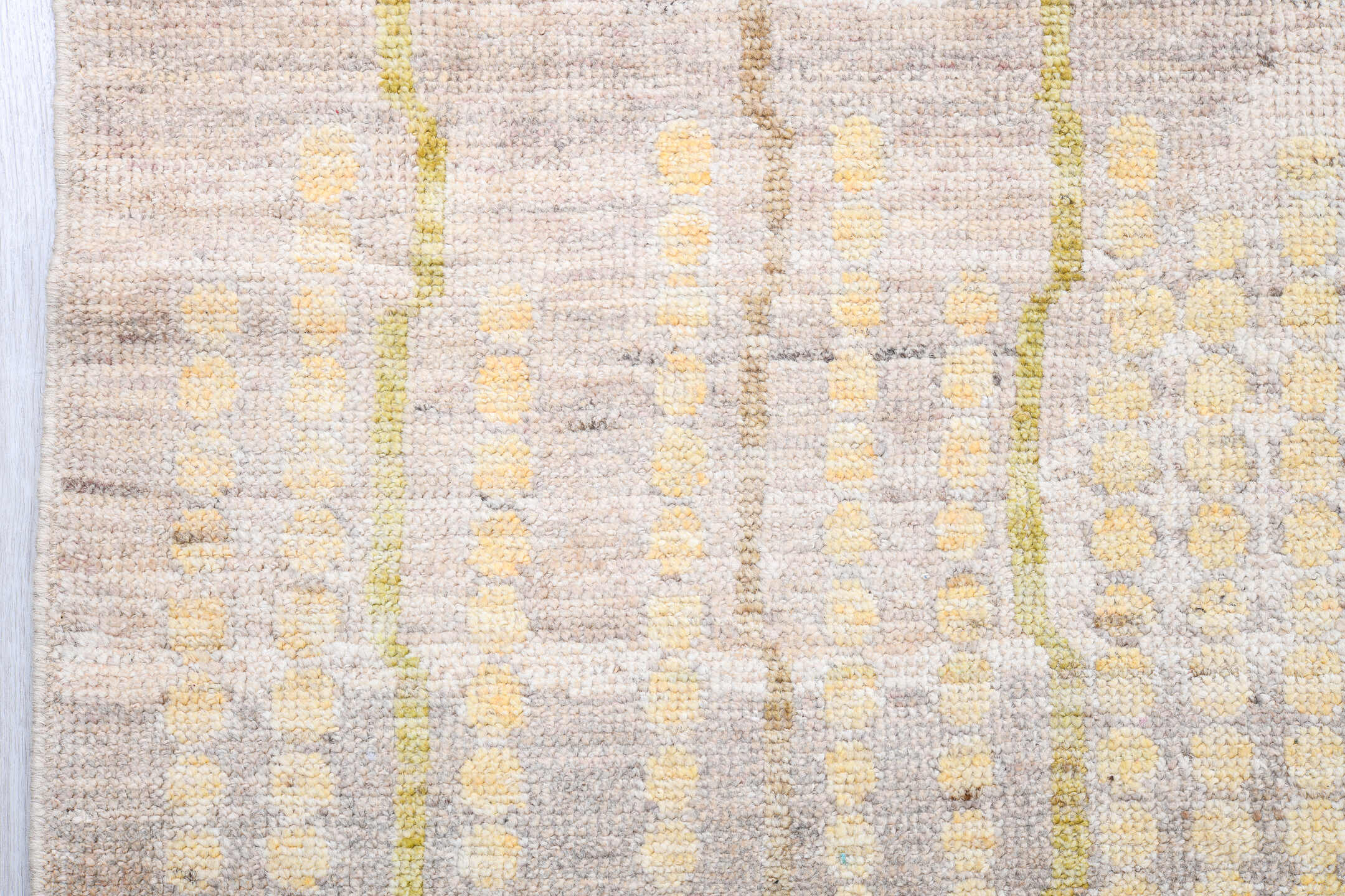 13' x 19' one-of-a-kind handmade vintage Tulu oversize rug. Color palette: ivory, pale aqua, gold, apricot, taupe, cream