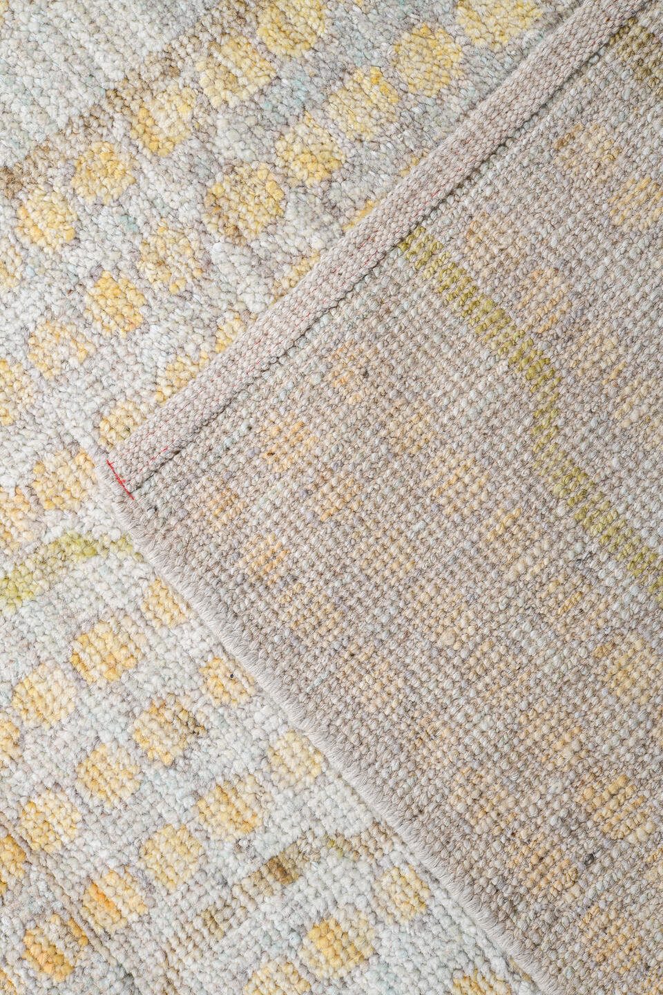 13' x 19' one-of-a-kind handmade vintage Tulu oversize rug. Color palette: ivory, pale aqua, gold, apricot, taupe, cream