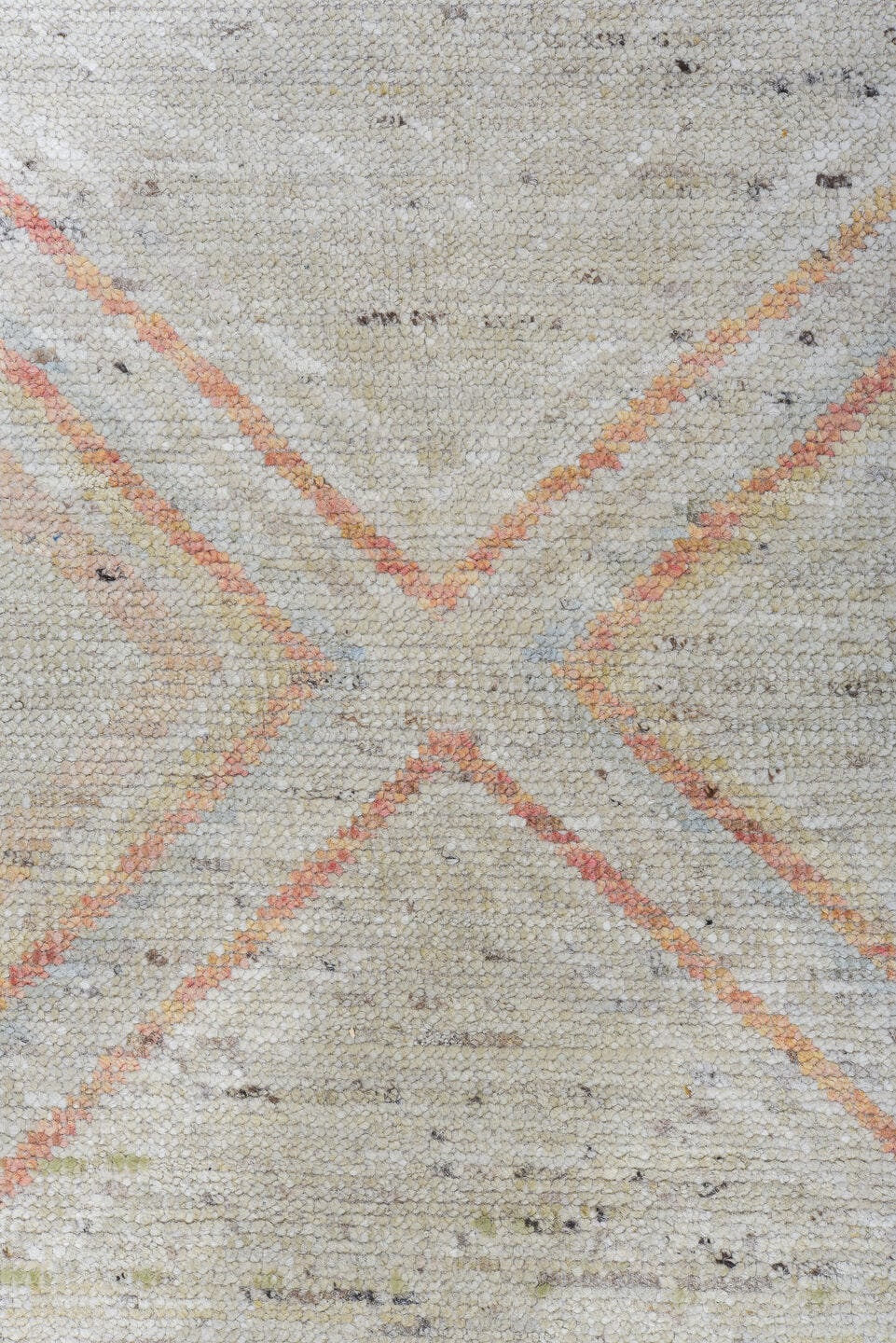 12' x 15' one-of-a-kind handmade vintage Tulu oversize rug. Color palette: ivory, salmon, sky_blue, light_gold, beige