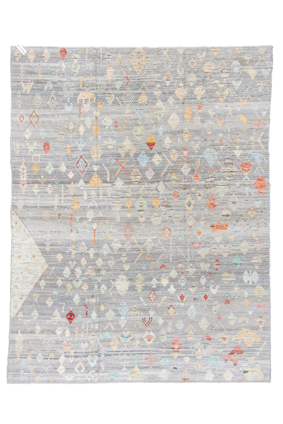 10' x 13' one-of-a-kind handmade vintage Tulu large size rug. Color palette: brown, dark gray, dim gray, gainsboro, gray