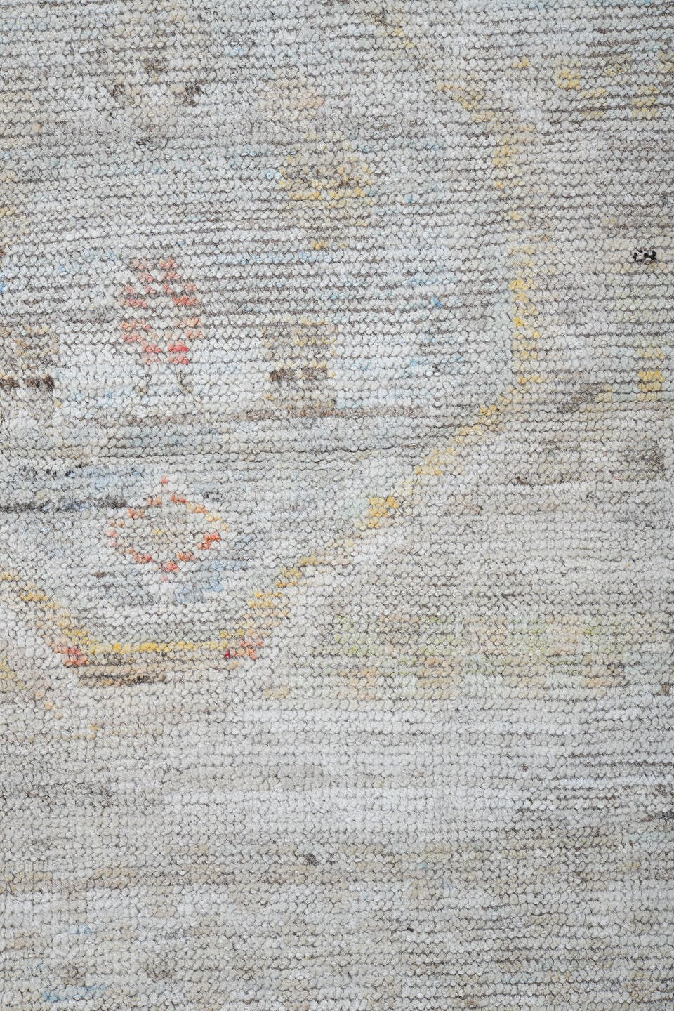 13' x 19' one-of-a-kind handmade vintage Tulu oversize rug. Color palette: ivory, cream, pale blue, blush, sand