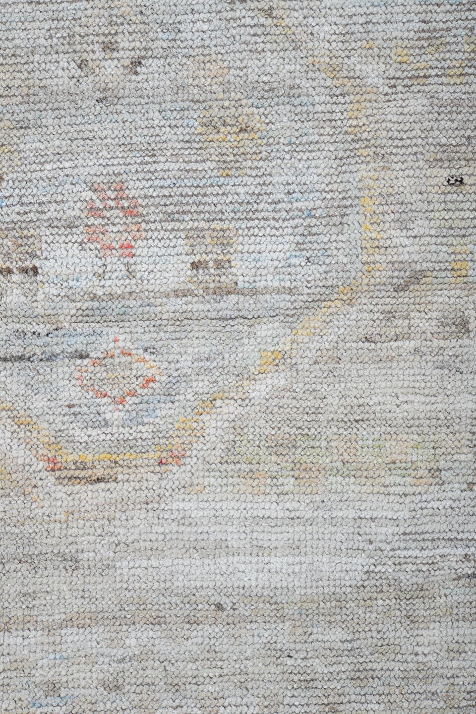 13' x 19' one-of-a-kind handmade vintage Tulu oversize rug. Color palette: ivory, cream, pale blue, blush, sand