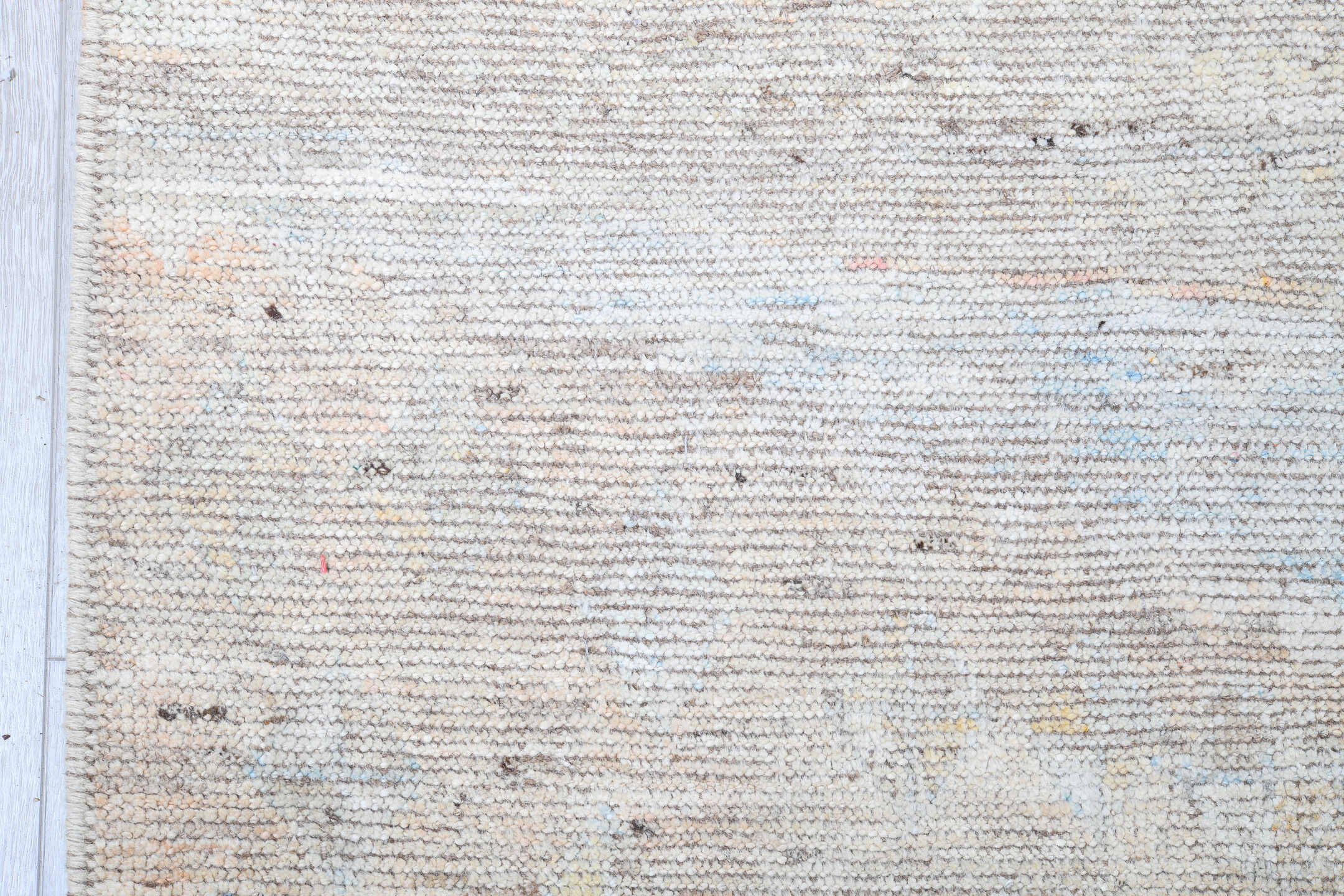 13' x 19' one-of-a-kind handmade vintage Tulu oversize rug. Color palette: ivory, cream, pale blue, blush, sand