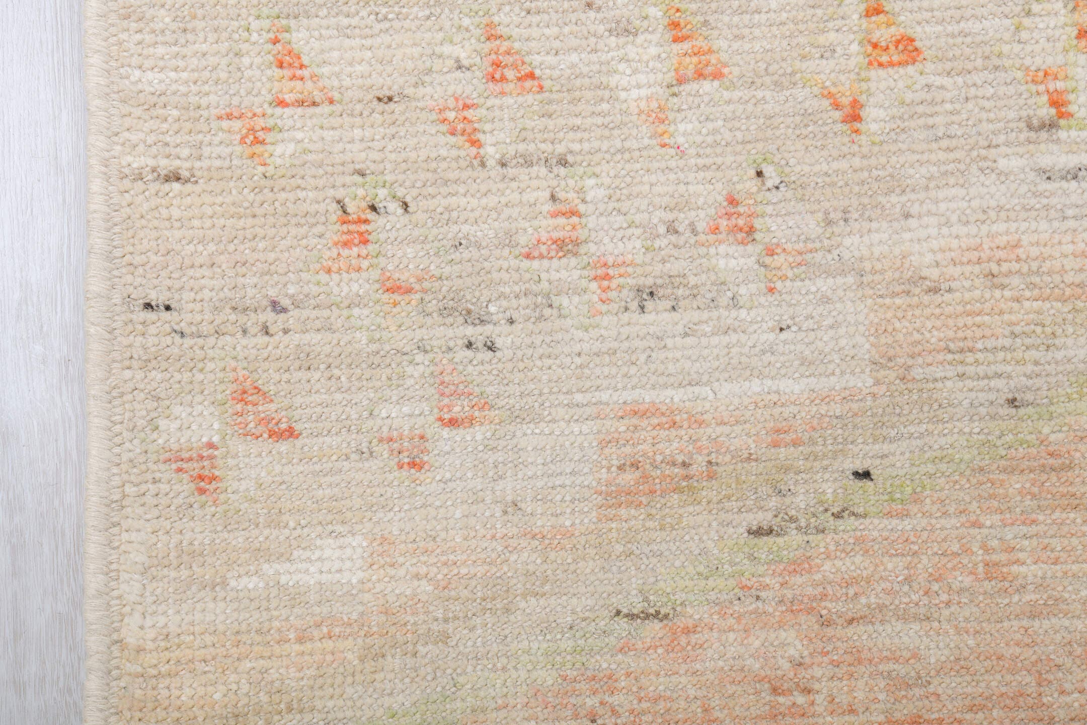 13' x 19' one-of-a-kind handmade vintage Tulu oversize rug. Color palette: ivory, cream, pale blue, blush, soft yellow
