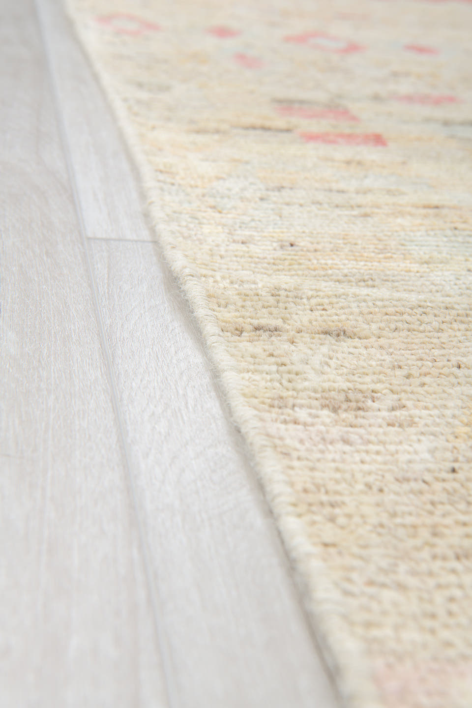 10' x 13' one-of-a-kind handmade vintage Tulu large size rug. Color palette: ivory, cream, pale blue, saffron, coral, sand